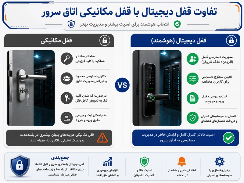 تفاوت قفل هوشمند و قفل مکانیکی اتاق سرور
